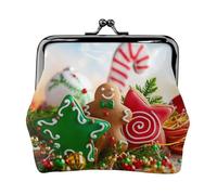 Gingerbread Man Candy Women's Leather Kiss-Lock Coin Purse,Double-Sided Full Print Pattern,Ultra-Fine Fiber Leather,Small Clutch Wallet for Cash,Cards,Coins