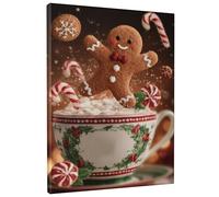 Gingerbread Man Canvas Kitchen Wall Art, Christmas Festive Candy Cane Peppermint Christmas Brown Artwork Wall Hanging Painting Dining Room Breakfast Nook Restaurant Decor 12x16 Inch