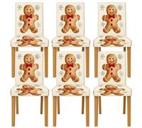 Gingerbread Man Chair Covers for Dining Chairs, Washable & Stretch Spandex Slipcovers, Cute Holiday Seat Protectors for Kitchen Dining Room 6pcs