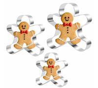 Gingerbread Man Cookie Cutters Set, 3 PCS Gingerbread Man Biscut Cutters Set Stainless Steel Christmas Cookie Cutters with Red Environmental PVC Edge