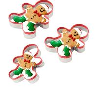 Gingerbread Man Cookie Cutters Set, 3PCS Gingerbread Biscuit Cutters, Stainless Steel Christmas Cookie Pastry Cutters for Baking, Small, Medium and Large Sizes, with Red Environmental PVC Edge