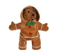 Gingerbread Man Dog Costume Christmas Holiday Pet Outfit for Small/Medium Dogs Cute Plush Dog Clothes with Hood for Halloween Christmas Parties Photos (Brown, S)