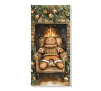 Gingerbread Man Door Cover Banner Decorative, Cozy Winter Holiday Decor, Indoor Outdoor Christmas Backdrop Supplies 36x72 Inch