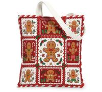 Gingerbread Man Holiday Quote Biscuit Christmas Canvas Tote Bag 13x15 Inch | Candy Cane Accents, Gift Box Motifs, Fanciful Holiday Pattern, Winter Seasonal Decor, Joyful Festive Vibe
