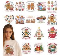 Gingerbread Man Iron on Transfers - 16 Sheets Christmas DTF Transfers Ready to Press Iron on Decals Patches Xmas Truck Heat Transfers Vinyl for Clothes Bag Covers DIY Craft Decorations