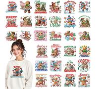 Gingerbread Man Iron on Transfers - 30 Sheets Christmas DTF Transfers Ready to Press Merry Christmas Iron on Decals Patches Xmas Heat Transfers for Clothes Bag Covers DIY Craft Decorations