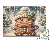 Gingerbread Man Jigsaw Puzzle Winter Hat 1000Pc Recycled Paper Adults Jigsaws Impossible Hard Challenge Brain Thinking Home Activity Great Gift 70x50cm/1000pcs