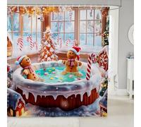 Gingerbread Man Kids Shower Curtains,Kawaii Cartoon Christmas Holiday Bathroom Curtain,Winter Snowflake Funny Xmas Home Decor,Gray Orange Waterproof Curtains,12 Hooks Suits,72"W x 72"L