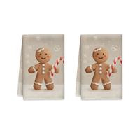 Gingerbread Man Kitchen Towels, Christmas Fanciful Candy Cane Snowflakes Christmas Brown Absorbent Tea Towels New Home Essentials 16x24 Inch (Set of 2)
