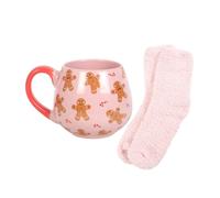 Gingerbread Man Mug and Sock Set Something Different Baby Pink One Size