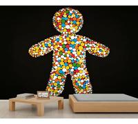 Gingerbread Man Mural Merry Christmas Mural Polka Dot Gingerbread Man Wall Murals Cartoon Children's Bedroom Murals Clear Picture Wallpaper for Living Room 200 x 140 cm