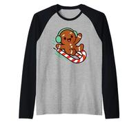 Gingerbread Man on a Sleigh Funny Xmas Christmas Costume Raglan Baseball Tee