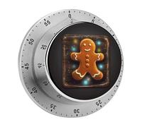 Gingerbread Man on Wooden Board Mechanical Kitchen Timer for Cooking 60 Min with Magnetic Backing Loud Alarm,Stainless Steel Wind Up Countdown Timer Cute Egg Timers for Cooking Studying Gaming Classr