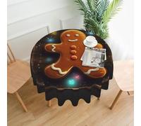 Gingerbread Man On Wooden Board Printed Round Tablecloth,Dust-Proof Wrinkle Resistant Table Cover Washable Polyester Table Cloth For Kitchen Dining Room Farmhouse Picnic Indoor Outdoor(Round 60 Inch)