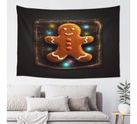 Gingerbread Man on Wooden Board Tapestry Aesthetic Wall Hanging Tapestries 60'' x 40'' Boho Tapestries Vertical Wall Art Decorative Funny Vintage Poster Flag Tapestry for Bedroom Living Room Decor