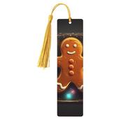 Gingerbread Man On Wooden Board Wooden Bookmarks 5pcs with Gold Tassels Handmade Double-Sided Printed Book Marks Page Markers Book Accessories Gift for Book Lovers Women Men