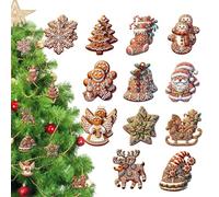 Gingerbread Man Ornaments - 24 Piece Wooden Christmas Set | Farmhouse Tree Decorations | Includes Pink Gingerbread, Santa, And Snowman Figures, A Cute And Rustic Collection Of Hanging Pendants For Hol
