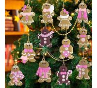 Gingerbread Man Ornaments Christmas Tree Decorations - 12pcs Pink Gingerbread Man Christmas Decorations Hanging Ornaments for Holiday Xmas Tree Home Decor
