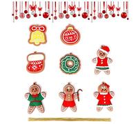 Gingerbread Man Pendant for Christmas Tree,8P Traditional Ginger Man Clay Figurine Xmas Tree Hanging Ornaments Pendants with Strings,Mini Ornament Pendant Set for Crafts Xmas and Whimsical of Place