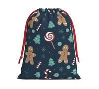 Gingerbread Man Print Ultra Soft Plush Christmas Party Gift Bags, Drawstring Xmas Candy Treat Favors Holiday Sacks, Wedding Jewelry Pouches