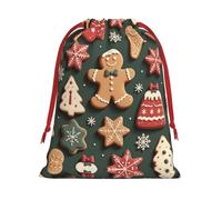 Gingerbread Man Print Ultra Soft Plush Christmas Party Gift Bags, Drawstring Xmas Candy Treat Favors Holiday Sacks, Wedding Jewelry Pouches