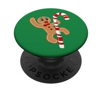 Gingerbread man riding a candy cane PopSockets Adhesive PopGrip