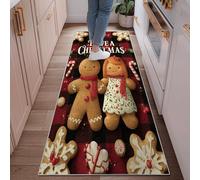 Gingerbread Man Runner Rug, Christmas Festive Gingerbread Woman Candy Cane Xmas Red Low Pile Home Indoor Pattern Carpets Non Shedding for Kitchen Laundry Room Doorway Entryway Decor 2x6 Ft