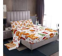Gingerbread Man Sheet King Size Delicious Biscuit Bedding Set Merry Christmas Kids Teens Adults Xmas Pine Tree Fashion Bed Sheet Set 4pcs(Fitted + Flat + 2 Pillowcases)