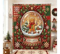 Gingerbread Man Snow Globe Christmas Theme Shower Curtain 72x84 Inch