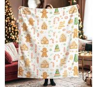Gingerbread Man Throw Blanket, Christmas Festive Candy Cane Gingerbread House Christmas Brown Fuzzy Blanket Compact Decorative Aesthetic for Couch Sofa Bed Car Chair Office Desk 40x50 Inch