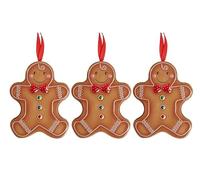 Gingerbread Man Tins - Set of 3 Small Tins each containing 3 Gingerbread Biscuits - Hanging Loop for Christmas Tree Decoration