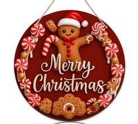 Gingerbread Man Welcome Sign for Front Door, Christmas Festive Peppermint Biscuits Christmas Red Wood Outdoor Welcome Signs for Porch Apartment Door Decor Outdoor Entrance Set of 1