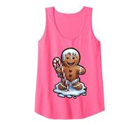 Gingerbread Man Xmas Sugar Frosting Candy Tank Top, Women, Neon Pink, Large