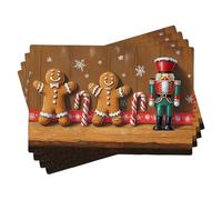 Gingerbread Nutcracker Placemats Set of 4, Festive Holiday Table Mats for Christmas Dining, Washable Decorative Cloth Placemats 18x12 Inch