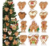Gingerbread Ornaments for Christmas Tree Decorations, 24pcs Cute Christmas Wooden Gingerbread Man House Mouse Hanging Ornaments for Xmas Home Kitchen Decor Holiday Christmas Tree Party Supplies