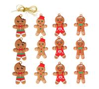 Gingerbread Ornaments - Pack Of 12 Assorted Gingerbread Man Designs With Strings, Easy To H-ang Decorations For Christmas Trees, Garlands, Window, Fireplace Mantels, And More