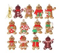 Gingerbread Ornaments - Pack Of 12 Assorted Gingerbread Man Designs With Strings, Easy To H-ang Decorations For Christmas Trees, Garlands, Window, Fireplace Mantels, And More
