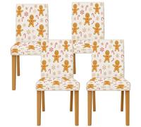 Gingerbread Pattern Chair Covers for Dining Chairs, Stretch Removable Spandex Slipcovers, Washable Seat Protectors, Fun Decorative Chair Covers for Holiday Kitchen 4pcs
