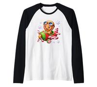 Gingerbread Pilot Candy Cane Plane Fun Raglan Baseball Tee