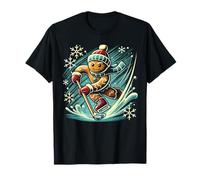 Gingerbread Playing Ice Hockey Lovers Boys Girls Christmas T-Shirt