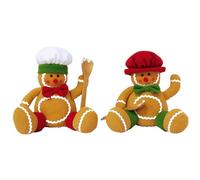 Gingerbread Plush 2Pcs Sitting Christmas Gingerbread Doll Holding Spoon with Hat On Male & Female Christmas Decoration, Decor