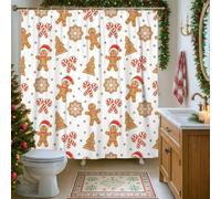 Gingerbread Shower Curtain, Christmas Festive Candy Cane Xmas Tree Red Washable with Hooks Clawfoot Tub Shower Curtains Decor for Toile Bathroom Dorm 62x72 Inch