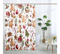 Gingerbread Shower Curtain, Colorful Holiday Bathroom Decor for Christmas, Festive Waterproof Fabric Shower Curtain with Hooks 62x72 Inch