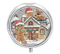 Gingerbread Small Home Pill Box Round Portable Small Pill Case Waterproof Travel Pill Box Organizer for Pocket Purse and Daily Convenience