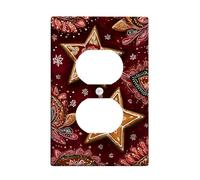 Gingerbread Star Light Switch Cover Plate/Outlet Covers, Festive Red and Gold Decor for Holiday Accents, Thermoplastic Wall Plates, Standard Size Single Duplex Outlet