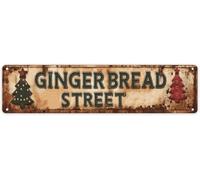 Gingerbread Street Metal Sign Vintage Christmas Gingerbread Sign Decor for Home Kitchen Cafe Front Door Patio Porch Wall Art Decor 8x12inch