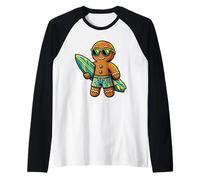 Gingerbread Surfer, Christmas in the Sun, Tropics, Humor Raglan Baseball Tee