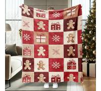 Gingerbread Throw Blanket, Christmas Festive Snowflake Gift Xmas Red Furry Fuzzy Blankets Cozy Lightweight Decorative for Couch Sofa Bed Chair Office Lap 40x50 Inch