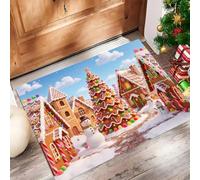 Gingerbread Town Front Door Mat Indoor Entrance - 50 x 80 cm Doormat Outdoor Rug | Non-Slip Washable Caramel Brown Holiday Christmas Tree Snowman Entry Rug for Front Porch Entryway New Year Decor