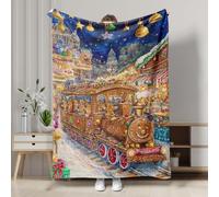 Gingerbread Train Blanket, Colorful Festive Holiday Decor Throw Blanket, Xmas Soft Cozy Plush Blanket for Sofa, Bed, All Seasons 40x50 Inch